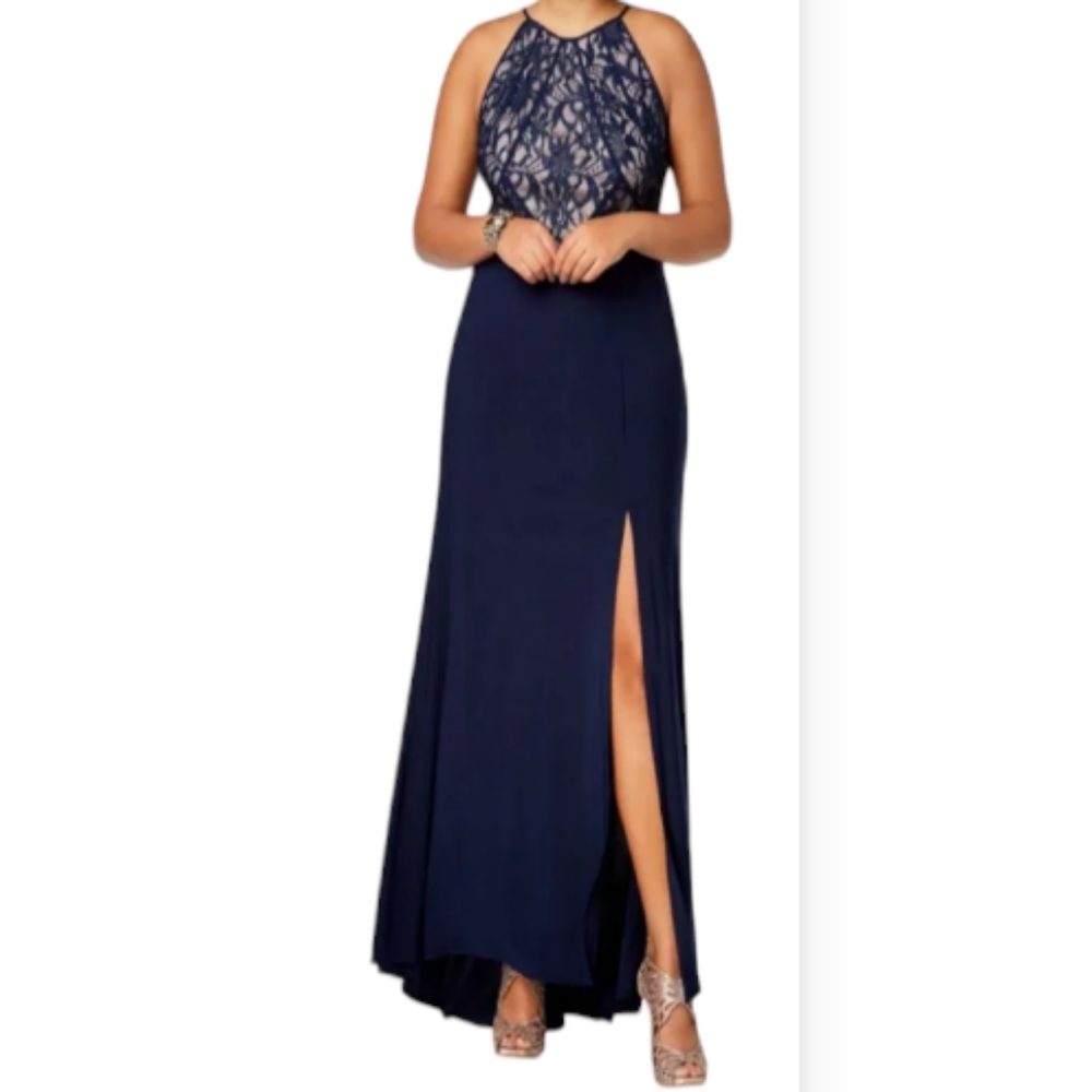 MORGAN & CO Slitted Floral Sleeveless Halter Formal Pencil Dress Size 3/4